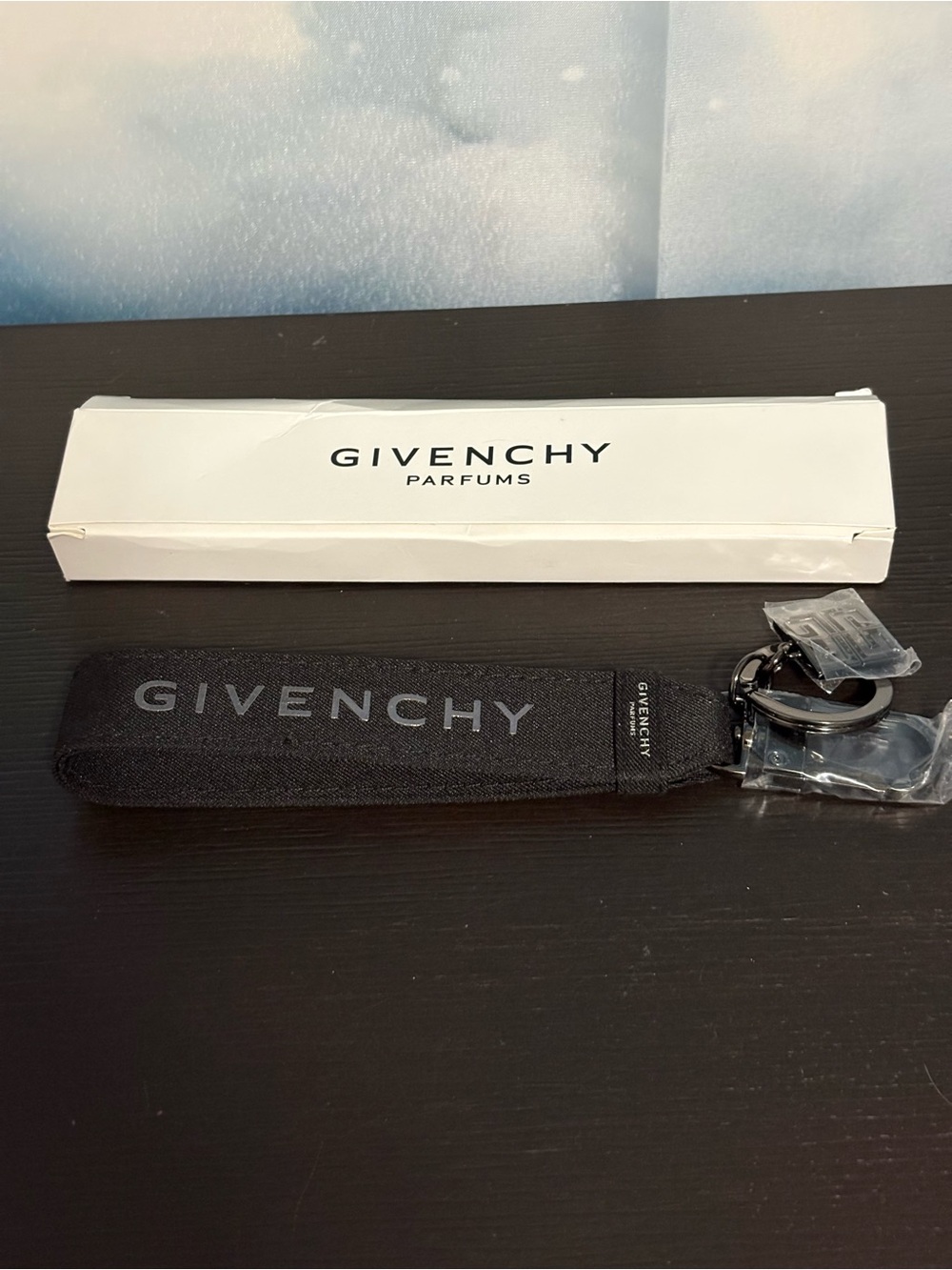 Givenchy Parfums Black Logo Key Holder gray metal clip ring. New in box.